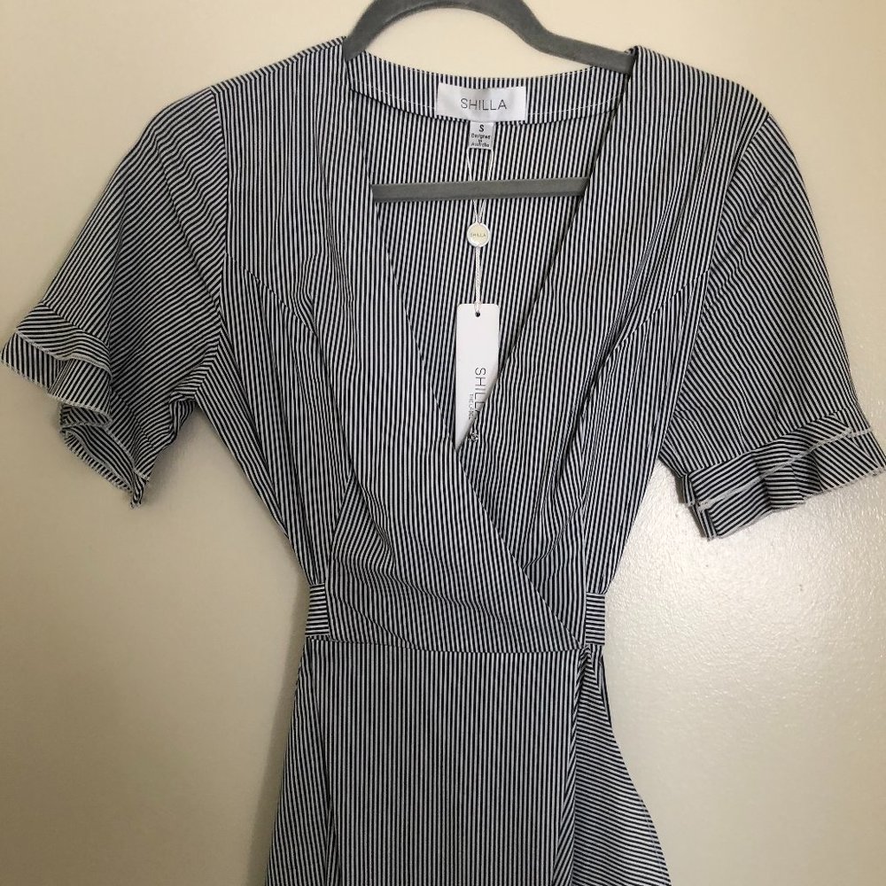 Shilla the label gray/white striped maxi dress